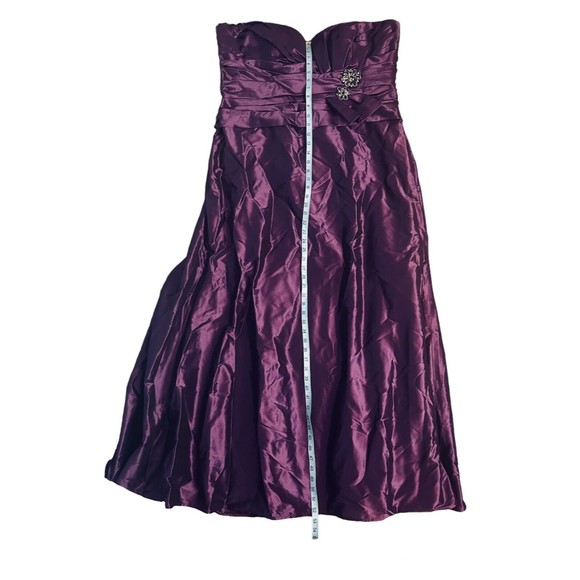 Formal Purple Satin Dress Ball Gown Rhinestone Gathered Bustier Strapless Bra - Picture 5 of 10
